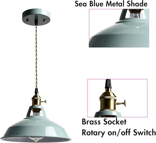 CLAXY Modern Pendant Light Kitchening Hanging Light Fixture Sea Blue Dome Shade with Adjustable Height Pendant with Switch for Bar Loft Bedroom Dining Restaurant