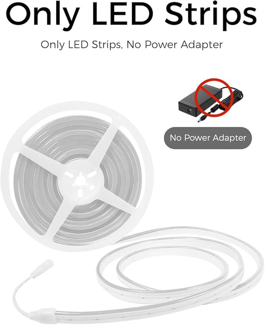 YM E-Bright Led Neon Strip Lights Without Power Supply, 12V Rope Indoor Outdoor 16.4Ft 600SMD White Silicone Waterproof Flexible for Signboard Bar Home Kitchen Bedroom Party Holiday Decoration