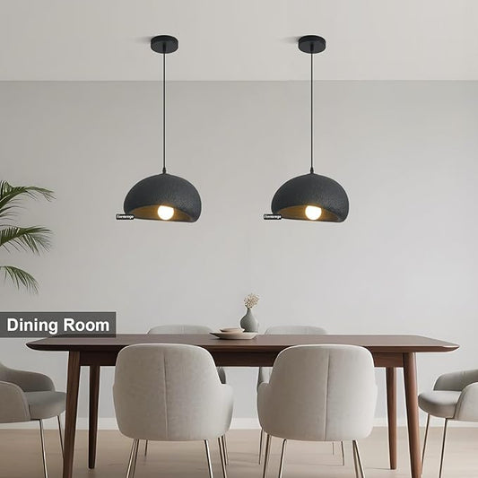 11.8in Wabi Sabi Pendant Light, Kitchen Island Lighting Fixture Ceiling Mount Japanese Lamp Japandi Chandelier for Dining Living Room Hallway Bedroom Restaurant Hanging Lamp, Black 1 Pack