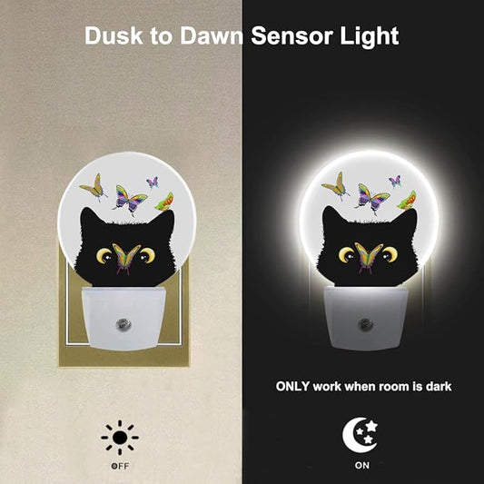 EKOBLA Cat & Butterfly Plug-in Night Light, Butterfly on Kitten Nose Cute LED Nightlight with Dusk to Dawn Sensor for Kids Room