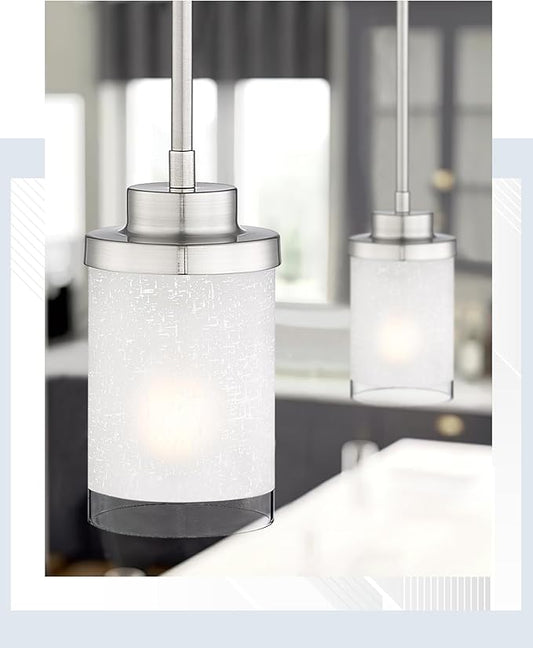TENGXIN Modern Pendant Light for Kitchen Island, Brushed Nickel Hanging Ceiling Light Fixture,Farmhouse Pendant Lighting for Dining Room Bedroom Bar Office 2Pack,TXPLBN01-2PK