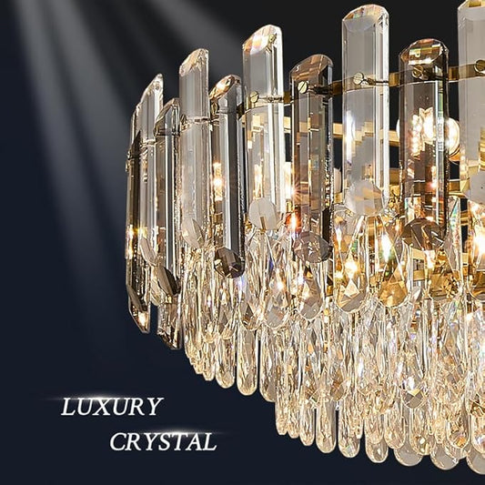 31.5" Modern Crystal Chandelier Gold 3-Tier Luxury Crystal Pendant Light 12-Light Ceiling Pendant Lighting for Dinning Room Living Room Foyer