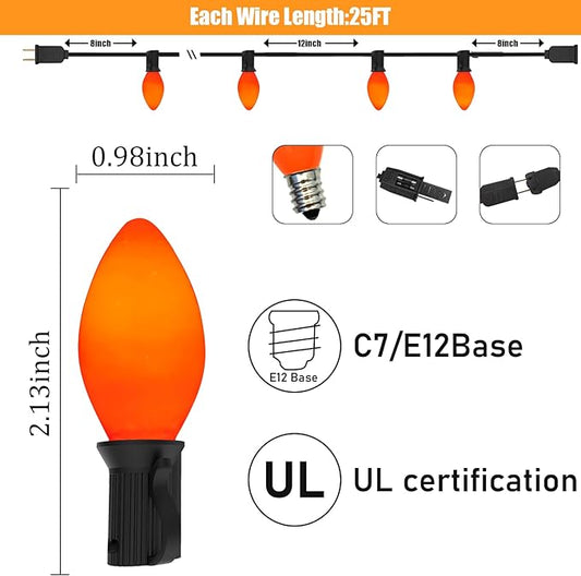 C7 Halloween Lights, 25FT Halloween C7 String Lights with 27 Orange Bulbs, Hanging Halloween Decoration Lights for Outdoor Indoor Patio Home Party Garden Yard-Black Wire