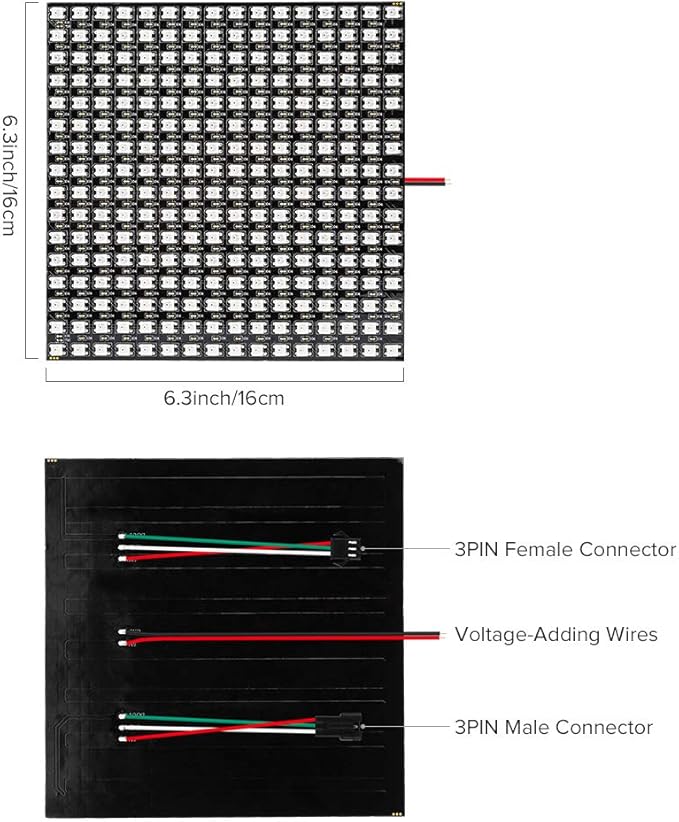 BTF-LIGHTING 2 Pack WS2812B ECO RGB Alloy Wires 5050SMD Individual Addressable 16X16 256 Pixel LED Matrix Flexible FPCB Full Color Works with WLED,SP802E Controllers Image Video Text Display DC5V