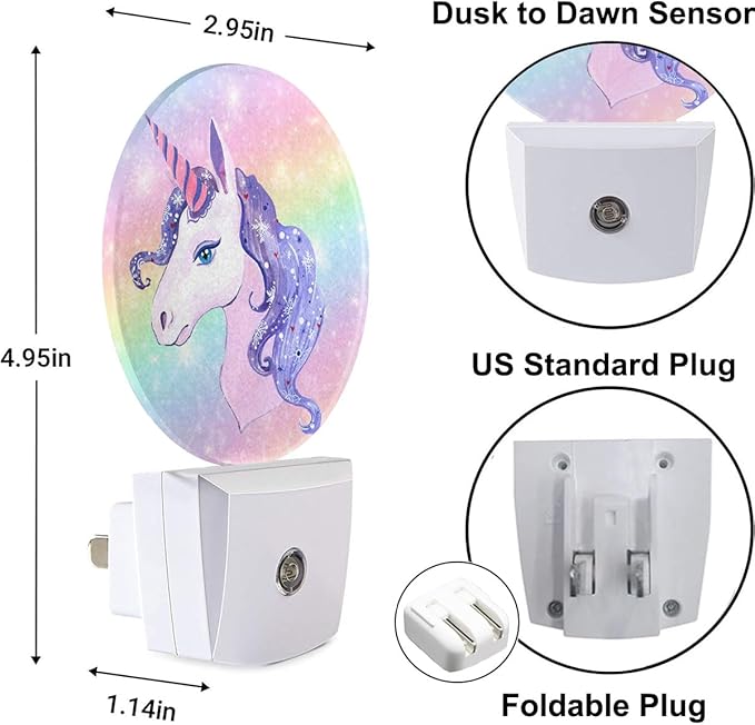 Cute Unicorn Night Light Unicorn Rainbow Plug-in Nightlight Energy Saving 0.5W LED Lighting for Boys Girls Men Women
