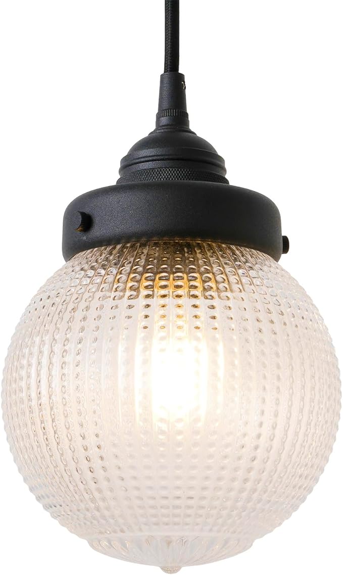 Vintage Ceiling Pendant Light with Clear Ribbed Glass Lampshade, Farmhouse Kitchen Island Hanging Light Fixture for Dining Room Hallway Entryway