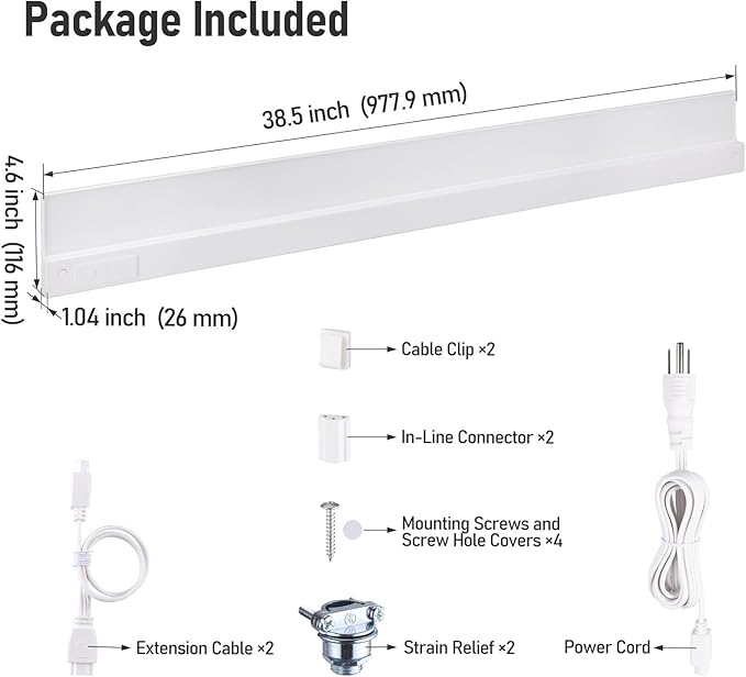 TORCHSTAR Ultra-Slim LED Under Cabinet Lighting Fits 42 Inch Cabinets, 5CCT 24W 1800LM, Hardwired & Plug-in, 120V CRI90 Linkable Dimmable Thin Under Counter Lights for Kitchen, ETL T24, Pack of 2