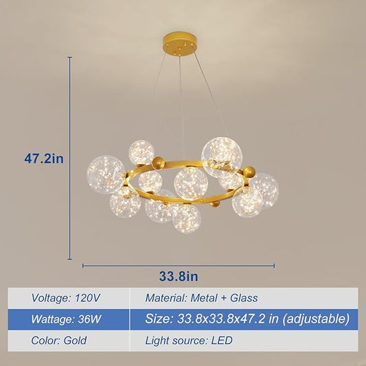Depuley Sputnik Chandelier Light Fixture: 12-Light Modern Gold Bubble Glass Chandeliers for Dining Room - 33.85" Mid Century Globe Pendant Lighting for Kitchen Island Bedroom Foyer Living Room