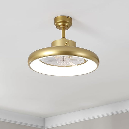 Oval AIR Loren 20" Small Smart Ceiling Fan with Light, Semi Flush Mount, Quiet 6-Speed Reversible Motor, Dimmable LED, Adjustable CCT, App & Remote Control, Modern Glam, Gold AIR8002A