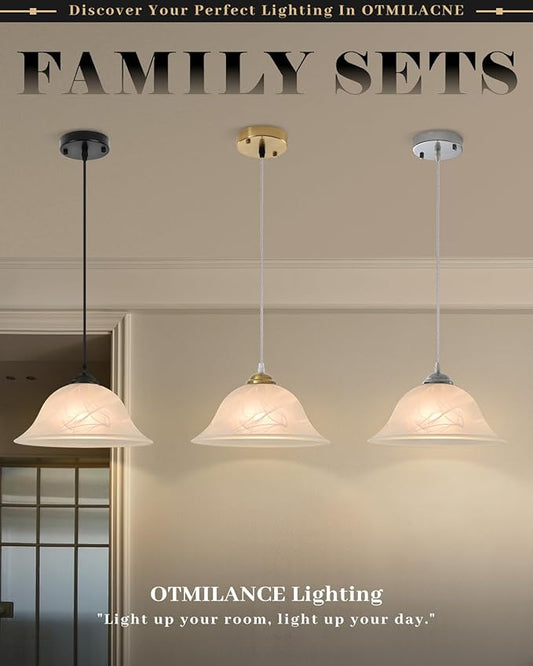 Black Pendant Lights Kitchen Island 2 Pack, 11.8 Inch White Glass Pendant Light with Frosted, Alabaster Island Pendant Lights, Vintage Farmhouse Pendant Lights for Dining Room, Bar, Cafe