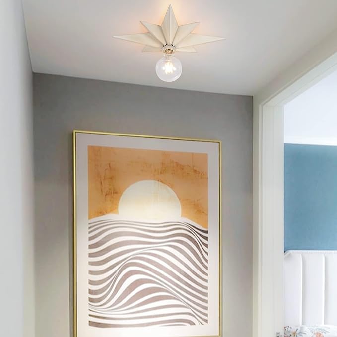 16 inch Flush Mount Ceiling Light, Modern Farmhouse White Star Ceiling Light, Vintage Star Light Fixtures Ceiling for Hallway, Entryway, Study Room, Bedside, Stair, Foyer, Kitchen, Bathroom