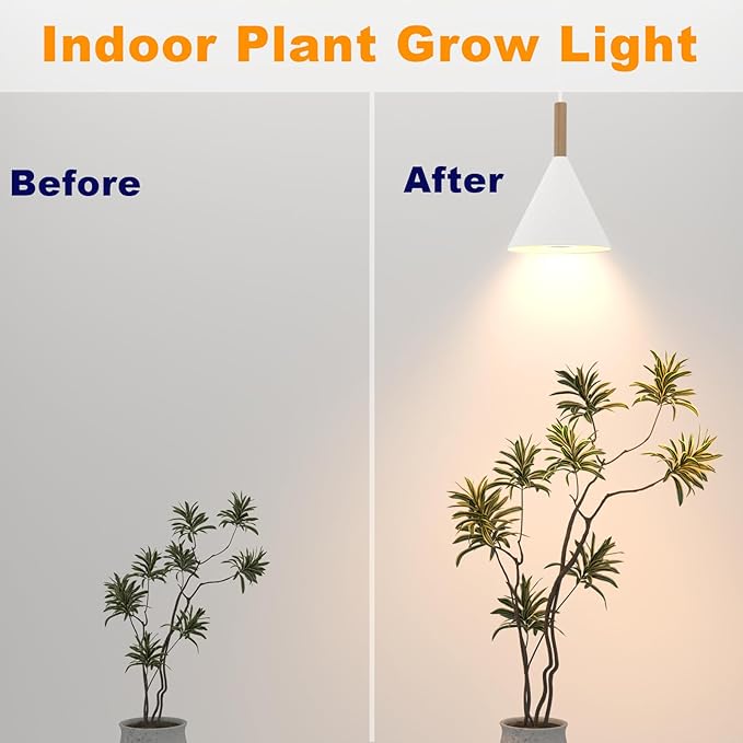 Hanging Grow Light with Timer, 20W Full Spectrum Plant Lamp for Indoor Plants, 14.5 ft Power Cord, Adjustable Height, Wall-Mounted Growing Light for Large Tall Plants, Succulents and Flowers (White)