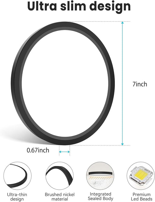 libtit 7 inch Flush Mount LED Ceiling Light Fixture, 3000K-6500K Adjustable, 15W 1500lm Black Satin Round Ceiling Lamp for Bathroom Hallway Kitchen Bedroom, 6 Pack