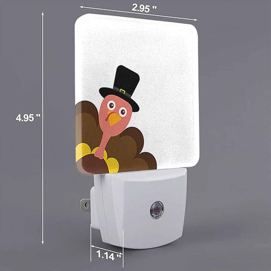 LED Night Light Plug into Wall with Dusk to Dawn Light Sensor White Energy Efficient Turkey Thanksgiving Cartoon White Nightlight for Bedroom Bathroom Hallway Living Room Kitchen