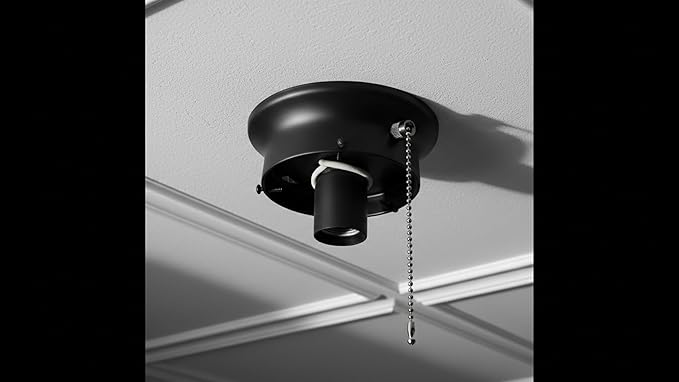 Aspen Creative 22101-01-1, Flush Mount Ceiling Fixture Shade Holder Kit with On/Off Pull Chain Switch in Matte Black Finish 3-5/8" Fitter, 4-7/8" Diameter x 1-7/8" Height