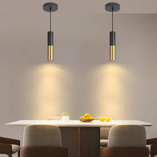 2 Pack Modern Black and Gold LED Pendant Lights, Minimalist Linear Hanging Light, 3 Color 2700K/4500K/6500K, Ceiling Mount Pendant Lamp for Kitchen Island, Dining Room, Bedroom, Bar, Cafe