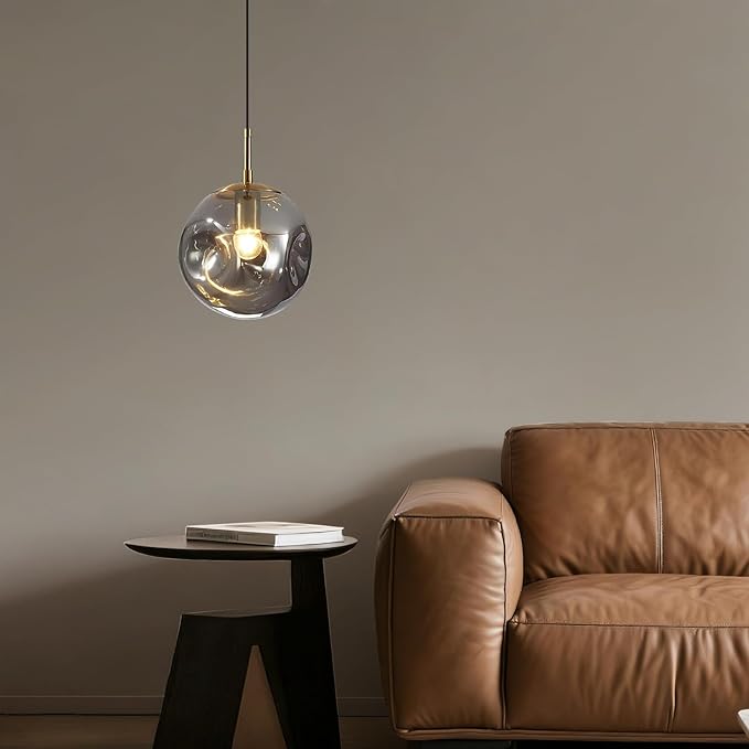 Modern Smoke Gray Concave Glass Pendant Light, Kitchen Island Lighting Single Globe Pendant Light Fixtures Century Kitchen Island Pendant Lighting for Bedroom Living Dining Room Light (Without Bulb)