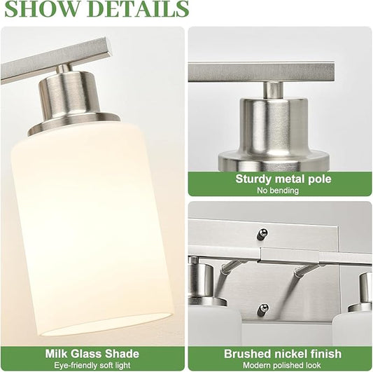MOKATNG 5-Light Vanity Light with Milky White Shades, Brushed Nickle Bathroom Lighting Fixtures Over Mirror, Modern Bathroom Wall Lamp for Mirror Living Room Cabinet Bedroom