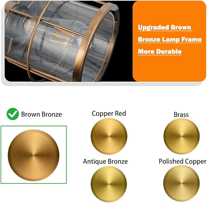 Farmhouse Brass Pendant Light Fixtures with Amber Glass, Gold Kitchen Island Set of 2 with Adjustable Rod, Modern Cage Bathroom Pendant Lights Hanging Light for Sink Dining Room Hallway