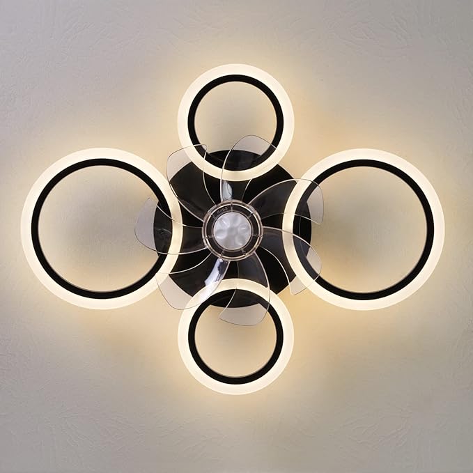 26" Geometric Ceiling Fan with Lights Remote Control, 3 Colors, 6 Speeds, Bladeless, Low Profile for Kitchen, Bedroom