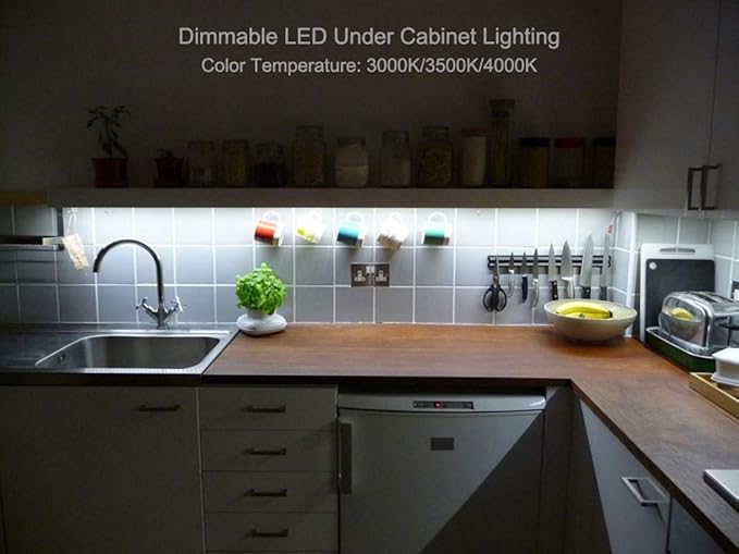 3 Color Level Dimmable LED Under Cabinet Task Lighting with ETL Listed, 3000K/3500K/4000K, Hardwired or Plugged-in, 16 inch 120V 10W 650 Lm, White Finished