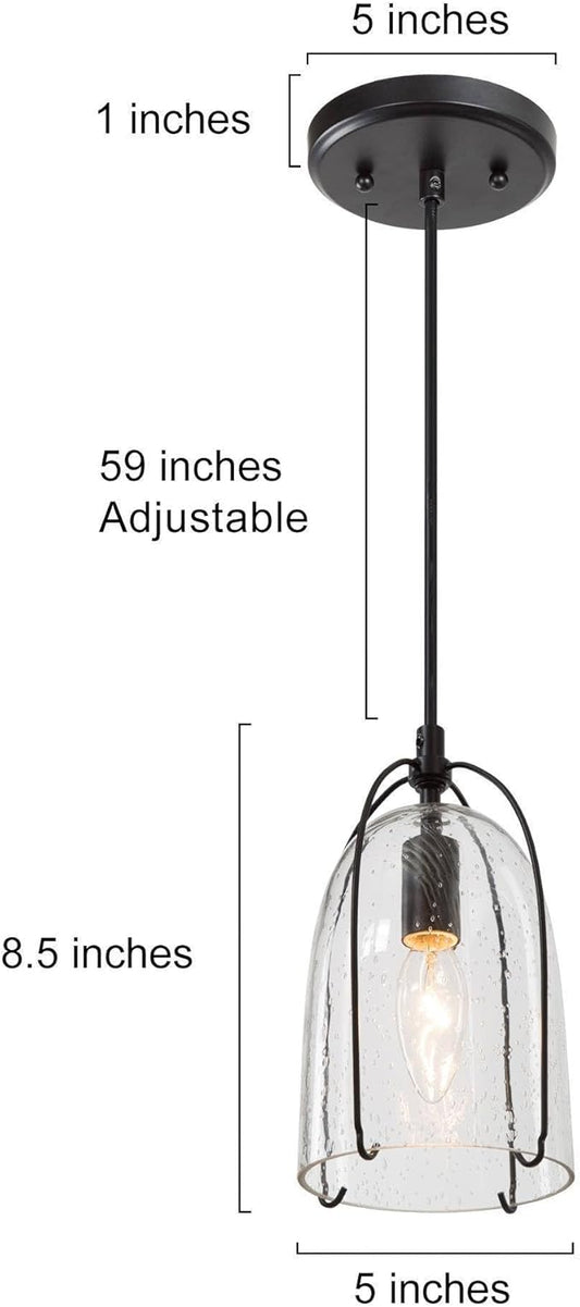 KSANA Modern Black Pendant Light, Farmhouse Pendant Lighting Fixture with Seeded Glass Shade for Kitchen Island, Dining Room, Living Room, Entryway, Stairway and Hallway