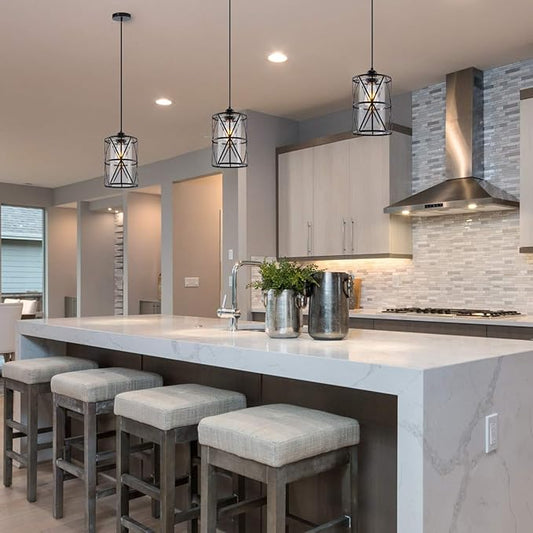 Black Industrial Metal Pendant Light with Clear Glass Shade, Transitional Cylinder Pendant Lighting Fixture for Kitchen Island Sink Counter Dining Room