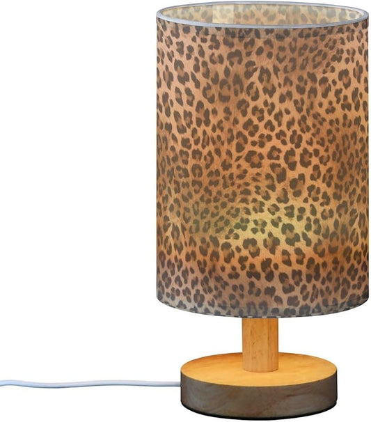Bedside Table Lamp Vintage Animal Leopard Print Nightstand Lamp with Wood Desk Lamps for Bedroom Living Room Nursery Office Home Decor