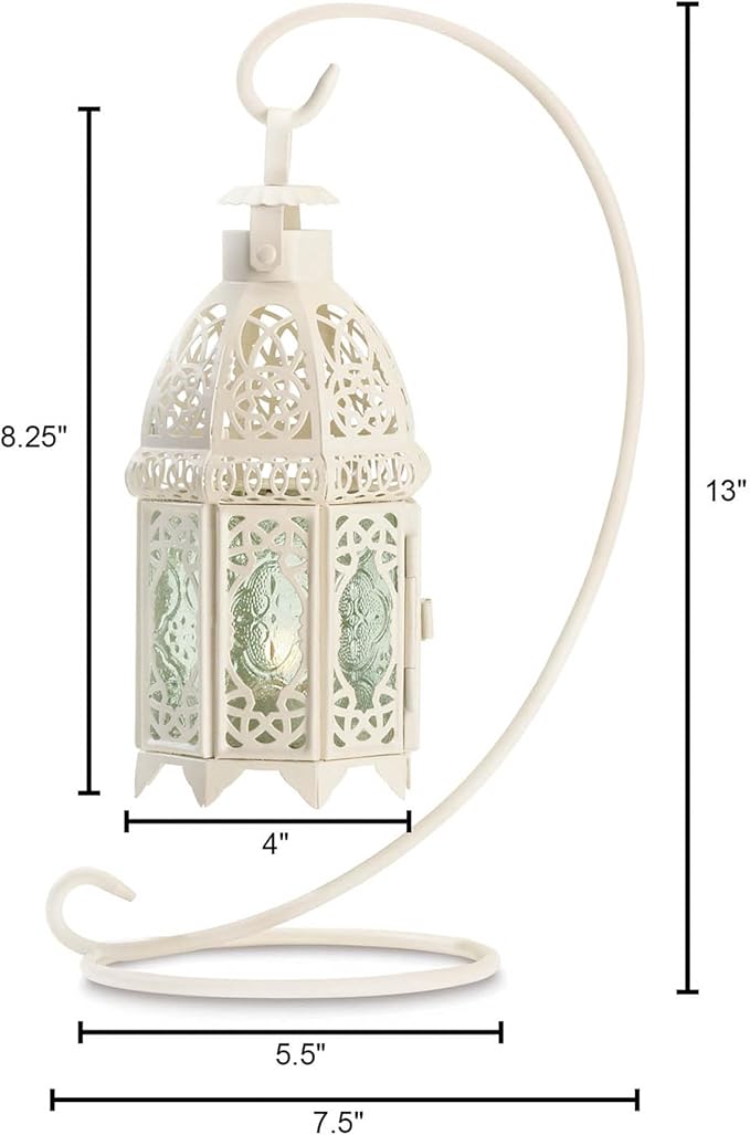 Gifts & Decor White Fancy Antique Lattice Candle Lantern with Stand