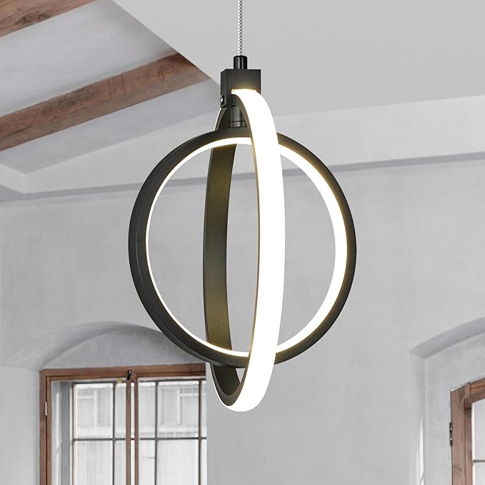 Modern LED Chandelier Black Ring Pendant Light Fixtures 4000K Dimmable Height Adjustable Pendant Lighting for Dining Room Kitchen Island Bedroom Living Room Foyer(1-Pack)