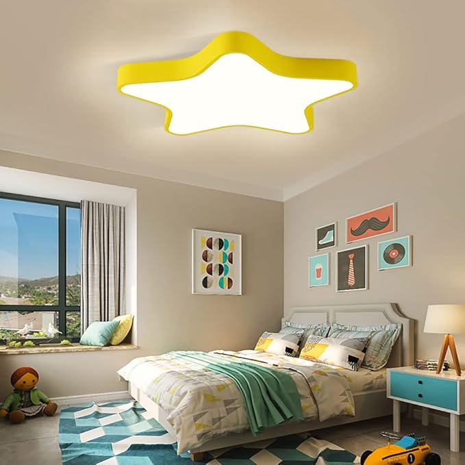 LED Ceiling Light Fixture, Modern Pentagram Recessed Ceiling Lights, 3000K-6000K Dimmable Light, Close to Lighting Flush Mount Living Room Pendant Lamps (Yellow, 24inch)