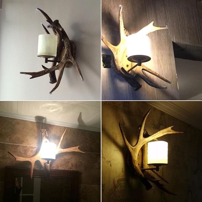 Fashion Retro Resin Antler Wall Light Sconce Frosted Glass Shade Wall Lantern American Country Style Wall Lamp Restaurant Bar Cafe Decor Lighting Indoor and Outdoor