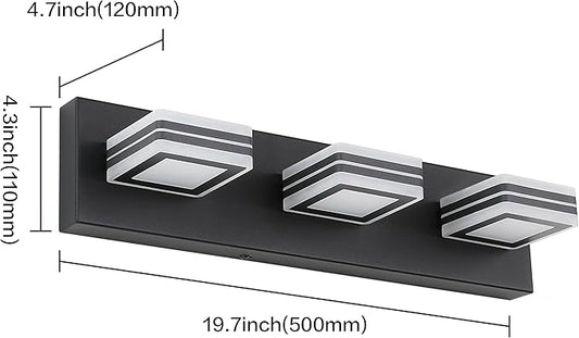 SOLFART LED Bathroom Vanity Light Fixtures: 3 Light Matte Black Modern Acrylic Bathroom Wall Lighting Fixtures Over Mirror Cool White 6000K