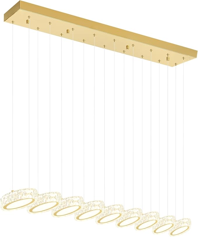 Rectangular Crystal Chandelier for Dining Room Pendant Chandelier for Kitchen Modern Linear Crystal Chandeliers Over Table Gold 9 Lights