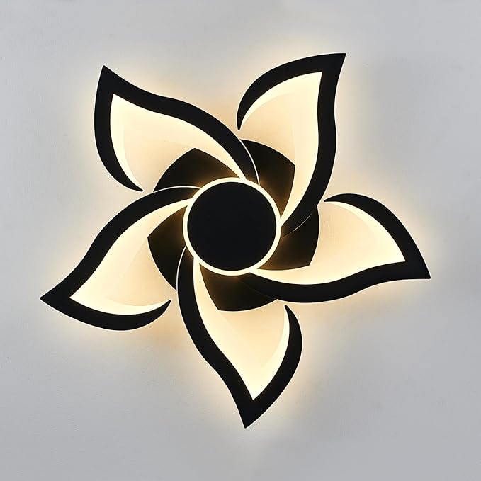 24" Modern Geometric Ceiling Light Fixture, Black Dimmable 3 Colors LED Close to Ceiling Light Fixtures with Remote, Low Profile Flush Mount Ceiling Light for Kitchen, Living Room