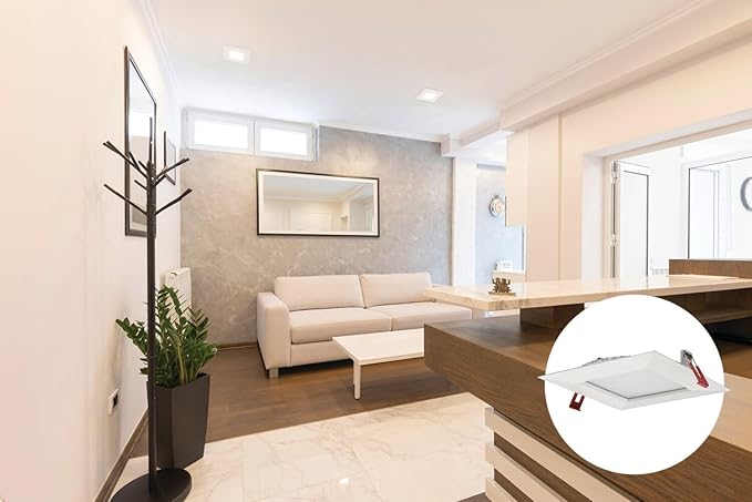 Juno LED Recessed Lights 6 Inch Square Wafer Downlight, 5-in-1 Switchable White Color Temperature, Adjustable Brightness, 120 Volts, 6-Inch Trim, 1 Pack, Matte White