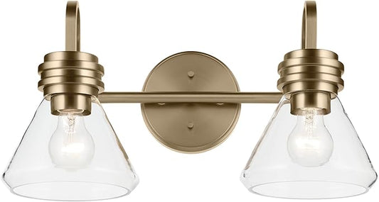 Kichler Farum 19.25" 2-Light Bathroom Vanity Light Fixture with Clear Glass in Champagne Bronze for Vanity Mirror, Jack & Jill Layout, Over Mirror (19.25" W x 9.5" H), 55154CPZCLR