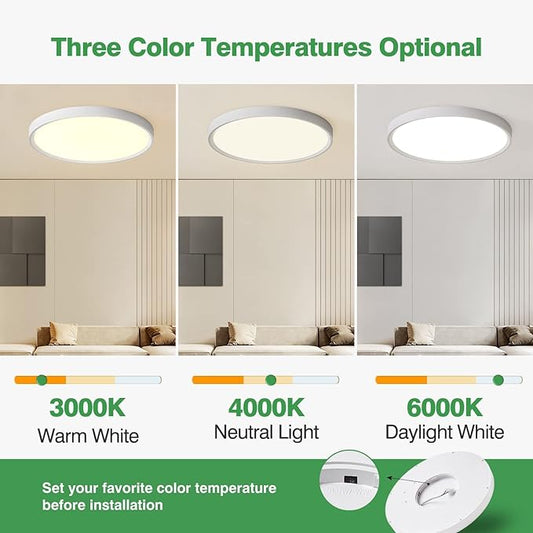 4PK 9 Inch LED Flush Mount Ceiling Light, 18W, 1860LM, 3000K/4000K/6000K CCT Selectable, Round Flat Panel Low Profile Ceiling Light Fitures for Hallway, Kitchen, Bedroom, Laundry Room
