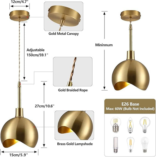 KCO Lighting Small Gold Pendant Light Dome Pendant Lights Kitchen Island Set of 2 Farmhouse Barn Pendant Lighting Antique Brass Pendant Light 2 Pack Industrial Dining Room Light Fixture