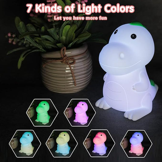 LED Cute Dinosaur Night Light, Cute Silicone Dinosaur Lamp and Animal NightLight, LED Squishy Animal Light for Sleep, Kawaii Bedside Lamp Room, Rechargeable Bedside Touch Silicone Lamp