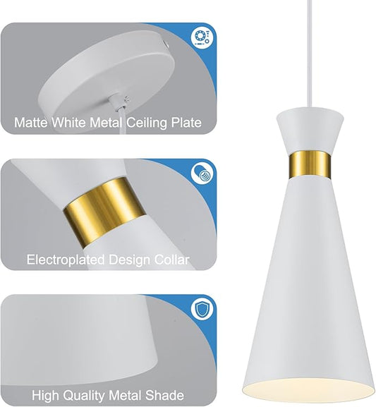 2026 New White & Brass Gold Pendant Lights Kitchen Island 3 Pack, 5.9"D x 13"H Cone Shape, Mid Century Modern Pendant Light Fixtures, Island Lights Kitchen Pendant Lighting over Sink Dining Room