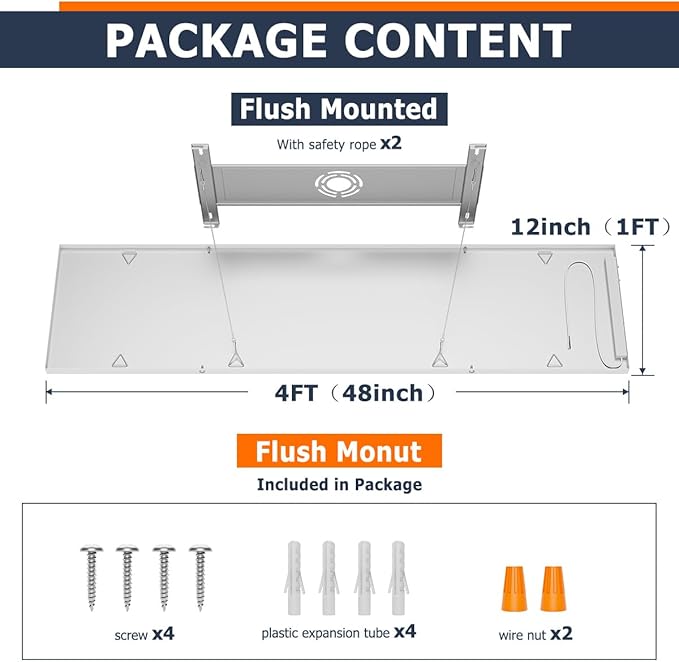 Allsmartlife 4-Pack 1x4 Led Flat Panel Light Surface Mount Ceiling Light, 5CCT 3000K/3800K/4500K/5200K/6000K Dimmable, 24W/30W/40W 4980LM Edge-Lit, Flush Mount or Drop Ceiling for Office Kitchen