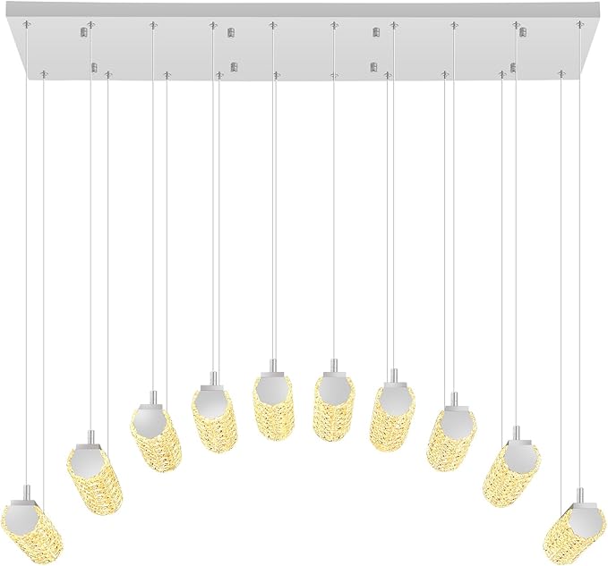 Rectangular Crystal Chandelier for Living Room Modern Linear Chandelier for Dining Room Crystal Kitchen Chandeliers Over Table Silver 10 Lights