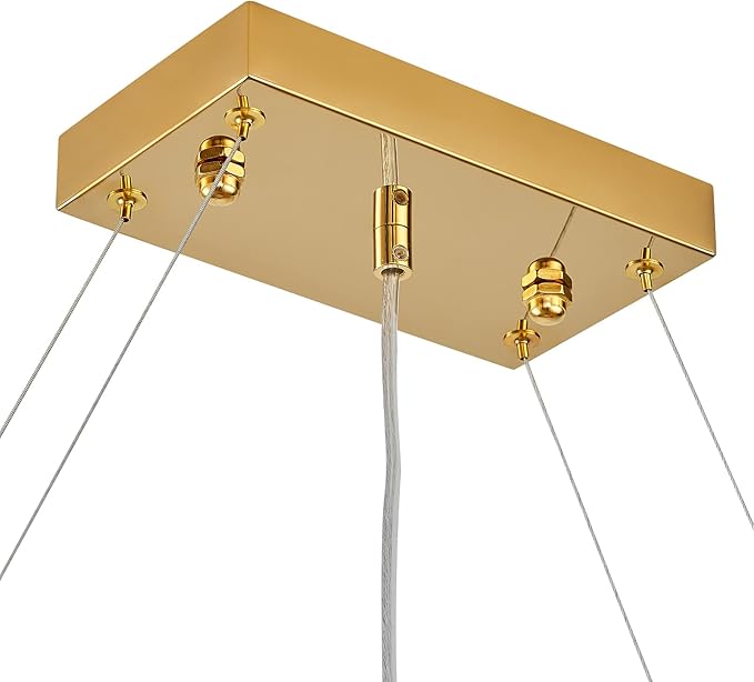 7PM Rectangle K9 Crystal Chandelier Modern Gold Crystal Chandelier Rectangular Pendant Lighting Fixture for Dining Room Kitchen Island Bedroom L40'' x W10'' x H10''