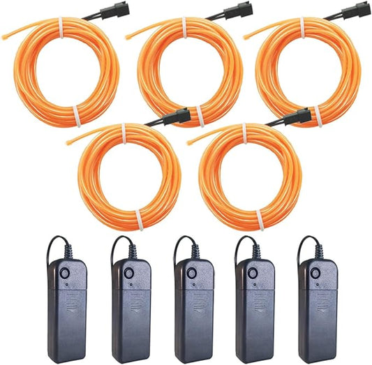 MaxLax EL Wire Yellow 5-Pack, 9ft/2.75m Neon Light Wire with Noise Reduction and Battery Pack…