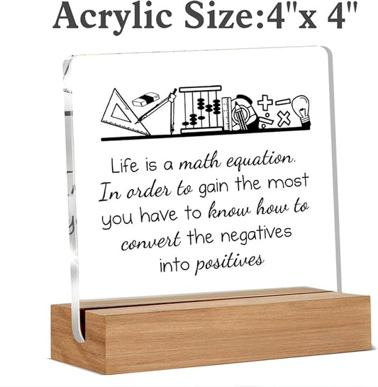 Math Teacher Gift for Women Men, Inspirational Math Classroom Decor, Teacher Christmas Birthday Retirement Gifts for Mathematician Acrylic Plaque Office Desk Decor 4 × 4 Inch
