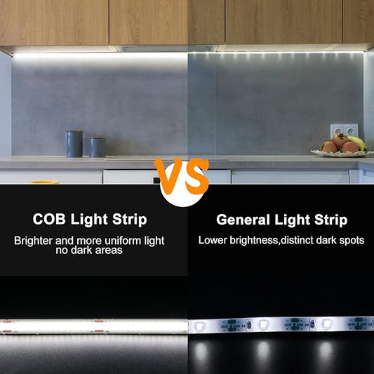 Battery Powered COB Led Strip Lights, 4.92Ft Battery Operated 6000K Cool White LED Strip Light, High Brightness Flexible LED Tape Lights for TV, Cabinet, Bedroom, Party, Home DIY Decoration