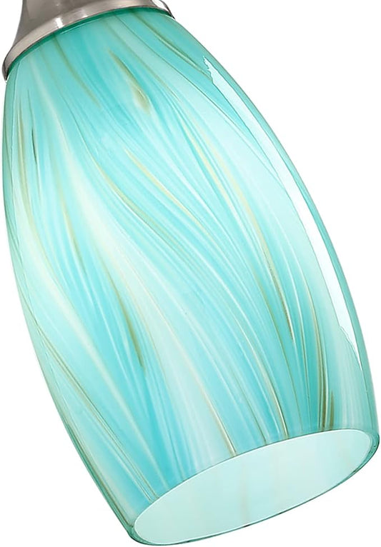 karyfine Mini Pendant Light,Handcrafted Art Glass Pendant Lighting Shade with Brushed Nickel Finished Teal Glass Ceiling Hanging lamp Adjustable Cord for Kitchen Island,Hallway,Dining Room