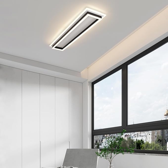 Dimmable Led Ceiling Light with Remote Control 31.5in Modern Linear Flush Mount Ceiling Lighting Fixture Acrylic Long Ceiling Lamp for Living Room Kitchen Dining Room Hallway