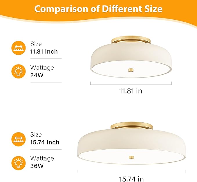 Dimmable LED Ceiling Light Fixture, 2700K-6000K 5CCT Modern Mid-Century Semi Flush Mount Ceiling Light, Cream White Close to Ceiling Lamp for Kitchen, Laundry Room, Bedroom, Hallway, 11.8in